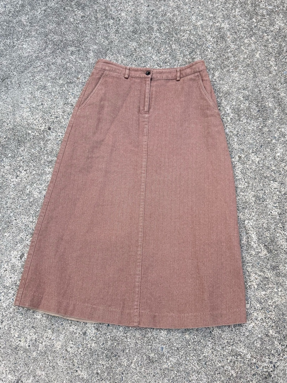 L.L. Bean Tan 100% Cotton A-Line Midi Skirt Size 4 Fully Lined